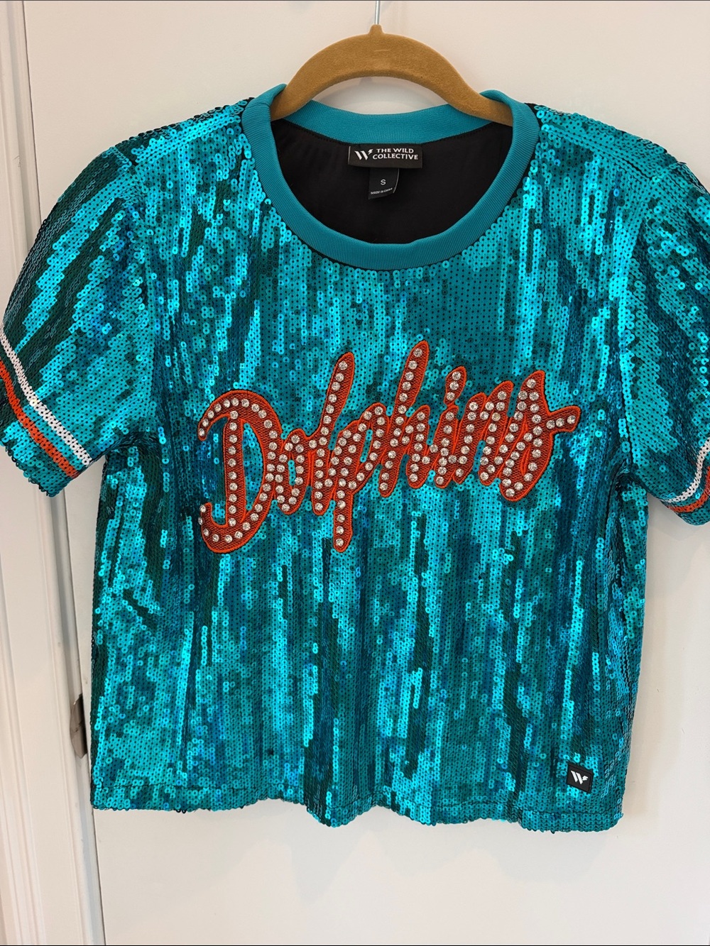 Women's Teal Sequin 'Dolphins' Short-Sleeve Tee